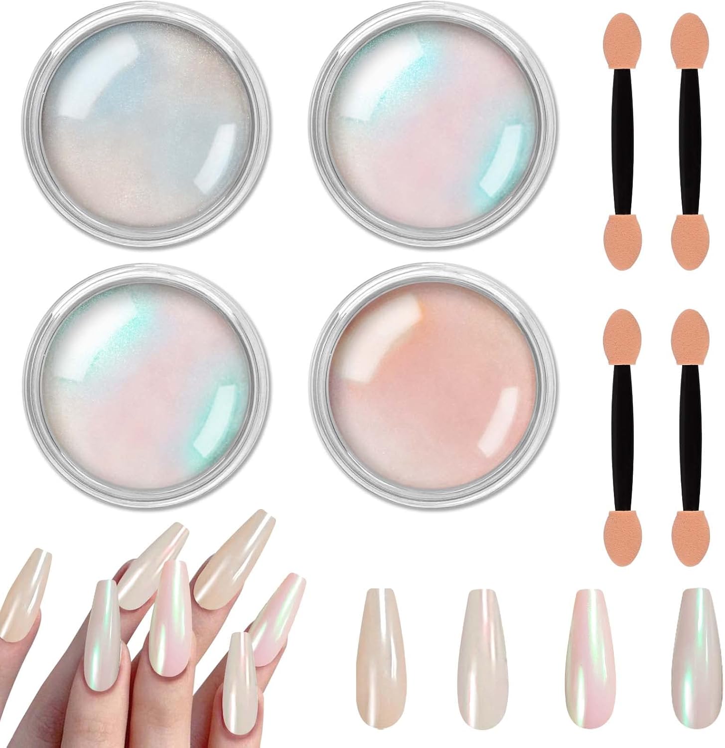 Allstarry chrome nail powder kit front view with four pigment jars