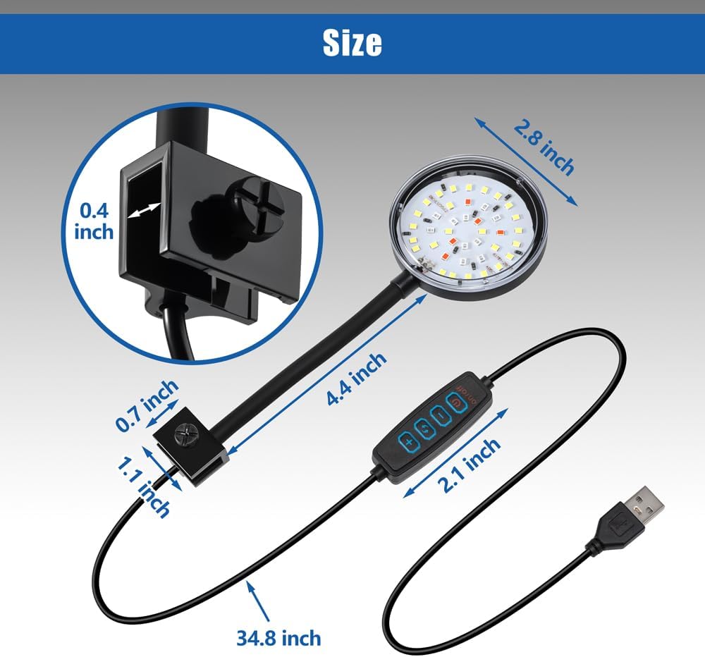 Novique small aquarium light showcasing different full spectrum color modes