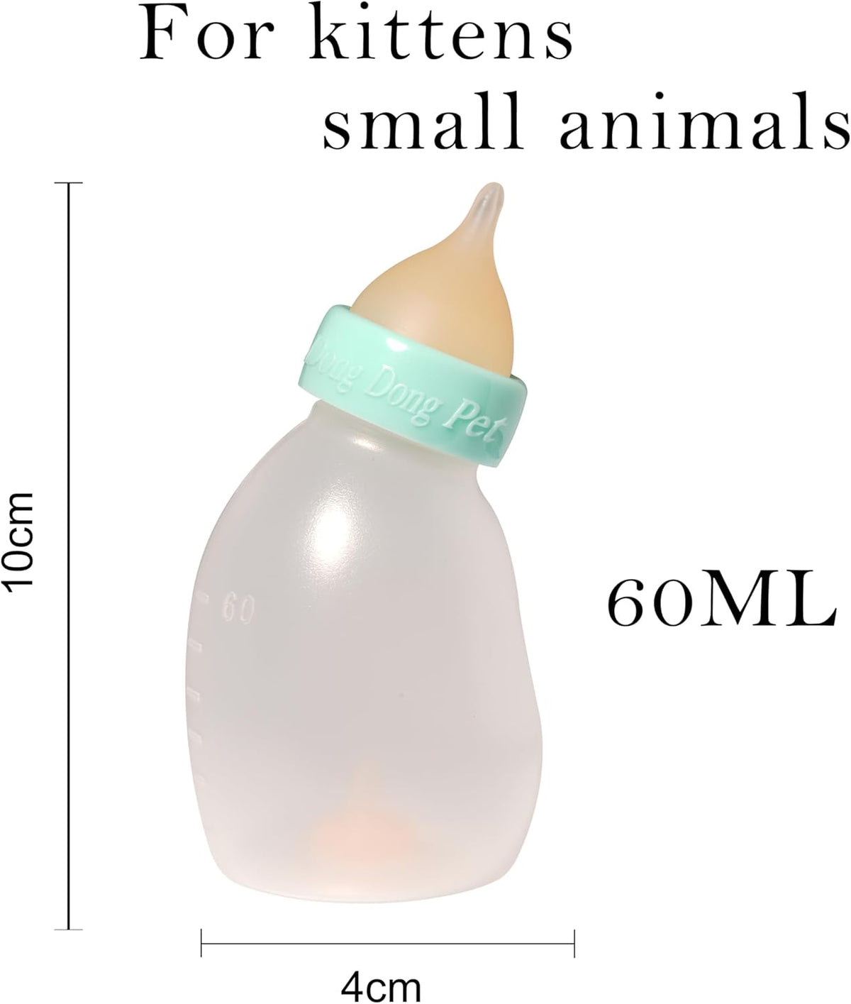 Doggiema angled kitten bottle illustrating comfortable forty-five degree nursing position.