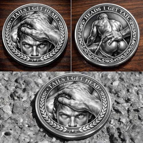 Close up view of the polished metal texture on Godnheart prank coin