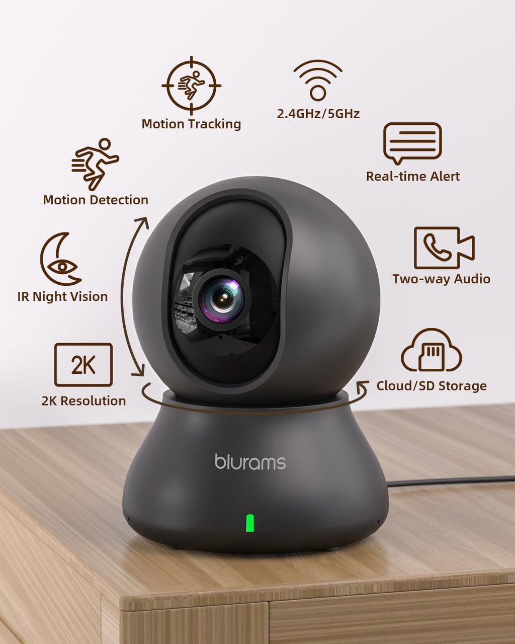 blurams 5G Indoor Cameras for Home Security, 2K Pet Camera with Phone App, 360 degrees PTZ Home Cam w/Dual-Band WiFi6, 2-Way Talk, Free Human/Sound Detection, Motion Tracking, Night Vision, Works with Alexa - Image 2