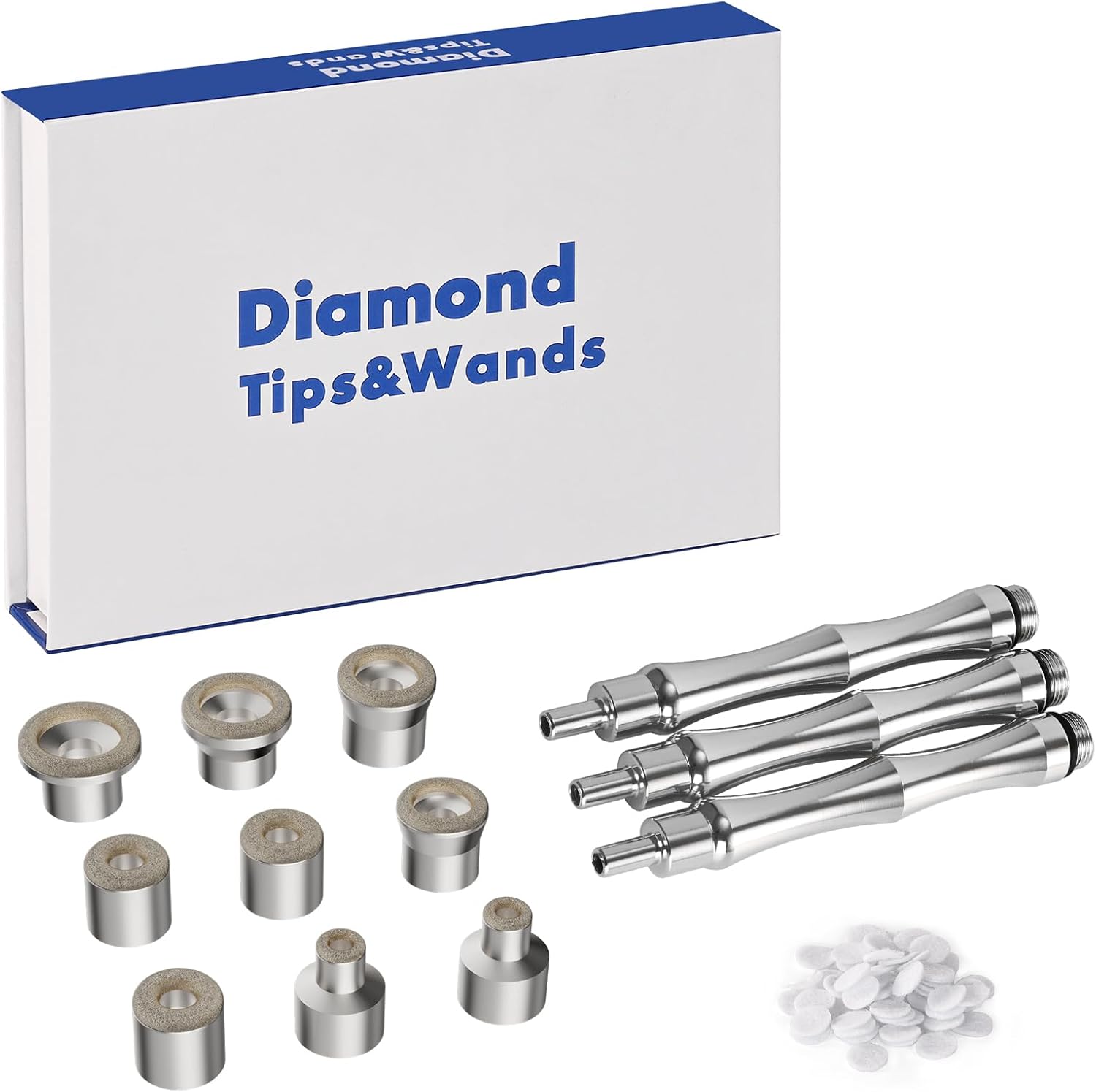 4beauty Therapy diamond dermabrasion tips and wands set front view showing complete replacement kit for professional facial exfoliation.