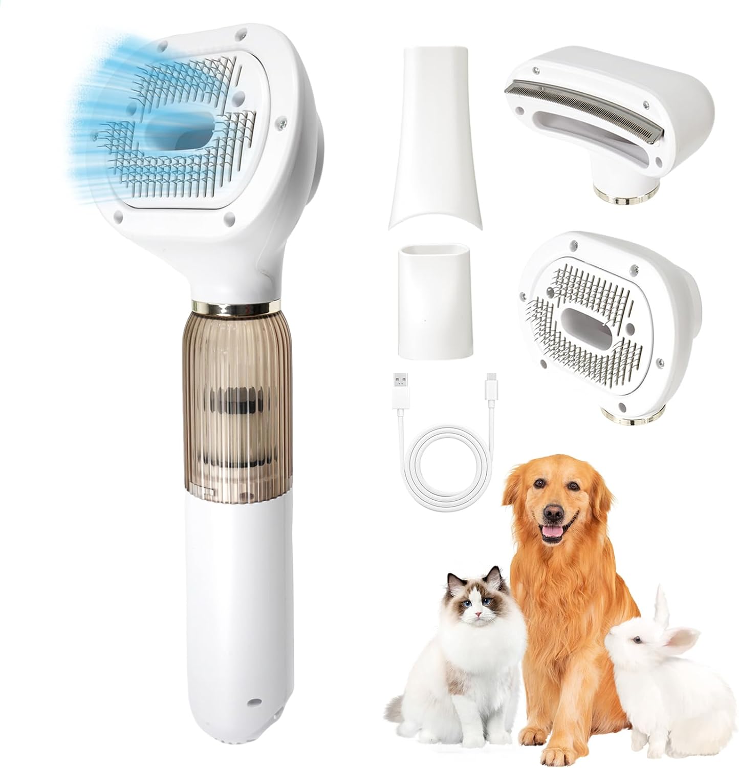ZYPUIXK vacuum grooming brush for dog front view portable pet hair remover