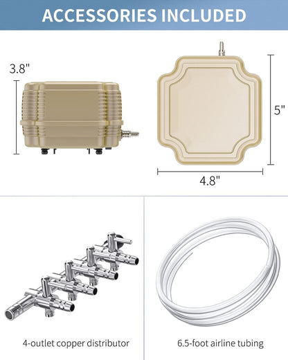 Pawfly 16 liters per minute pond oxygenator pump close-up on the durable artificial rubber diaphragm construction