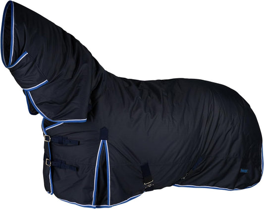 Horze Glasgow medium weight waterproof combo turnout winter horse blanket dark blue front view