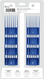 Complete 8 piece large universal grooming comb set arranged in size order from 5 by 8 inch to 1 and 1 by 4 inch.