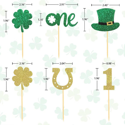 Glitter four leaf clover and Lucky One cupcake toppers