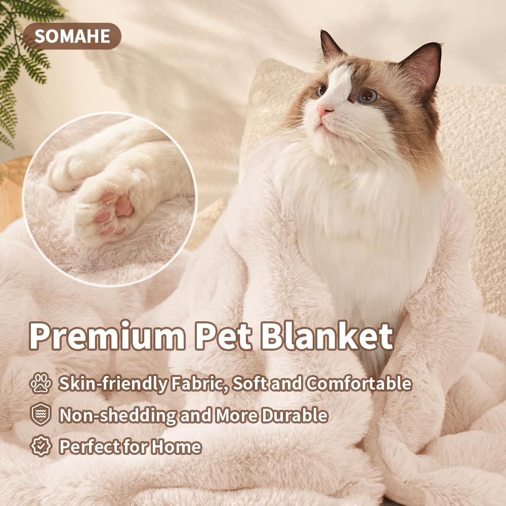 SOMAHE reversible sherpa pet throw bubble fleece side texture