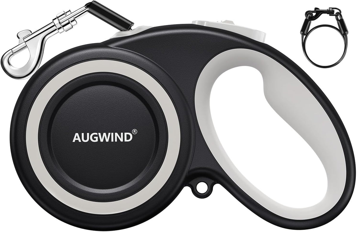 Augwind retractable dog leash white medium size front view