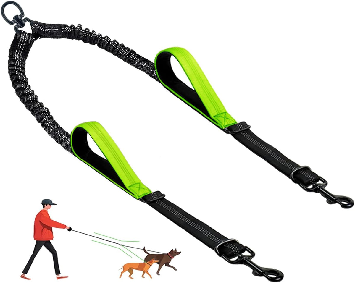 Double Dog Leash - No Tangle Splitter for Two Dogs, Coupler with Adjustable Long Lead Rope, Dual Control Handles, Retractable No Pull Bungee, Walk Train Small Medium Large 2 Pets (Grey) - Image 10