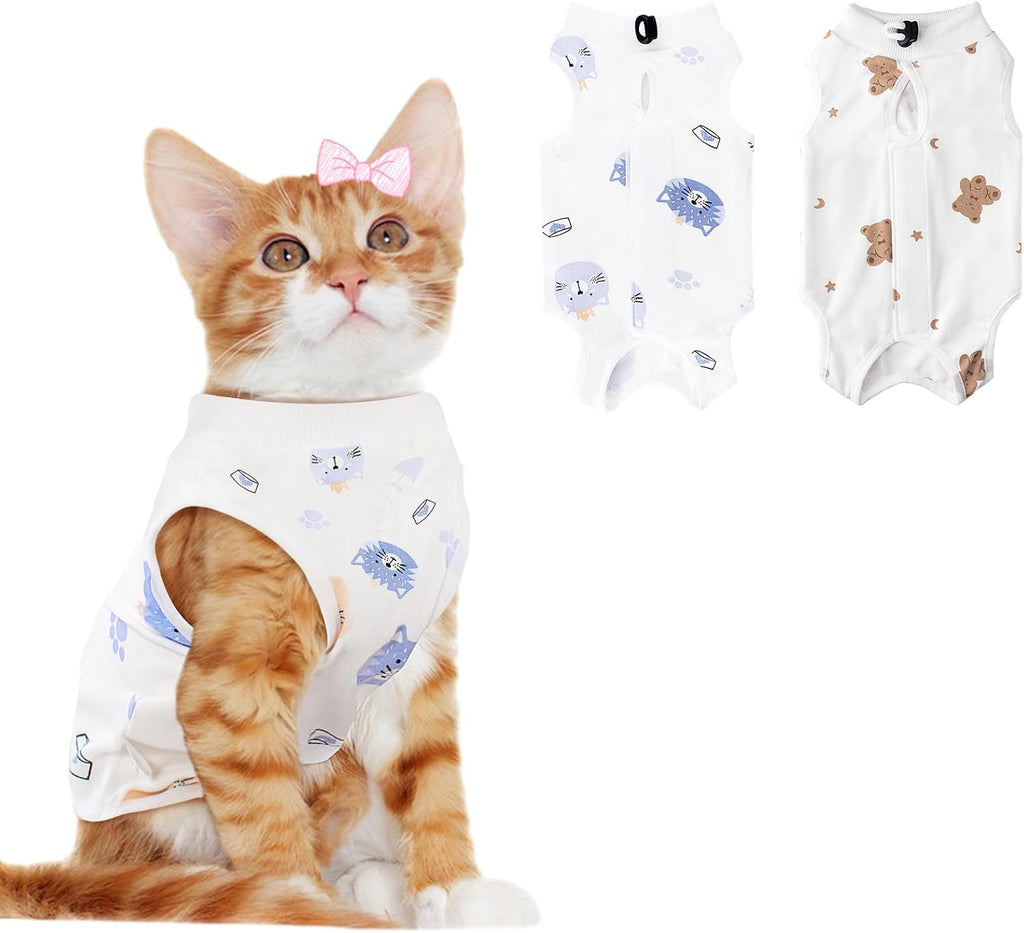 Coppthinktu 2 PCS Cat Recovery Suit for Spay Abdominal Wounds Cat Onesie for Cats After Surgery Recovery Suit Female Breathable E-Collar Alternative Kitten Onesie Anti Licking Small - Image 15