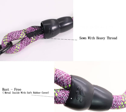 Heyllou durable nylon multi dog training leash purple green configuration for two pets