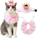 Ushang Pet cat princess costume set featuring pink crown and lace bandana