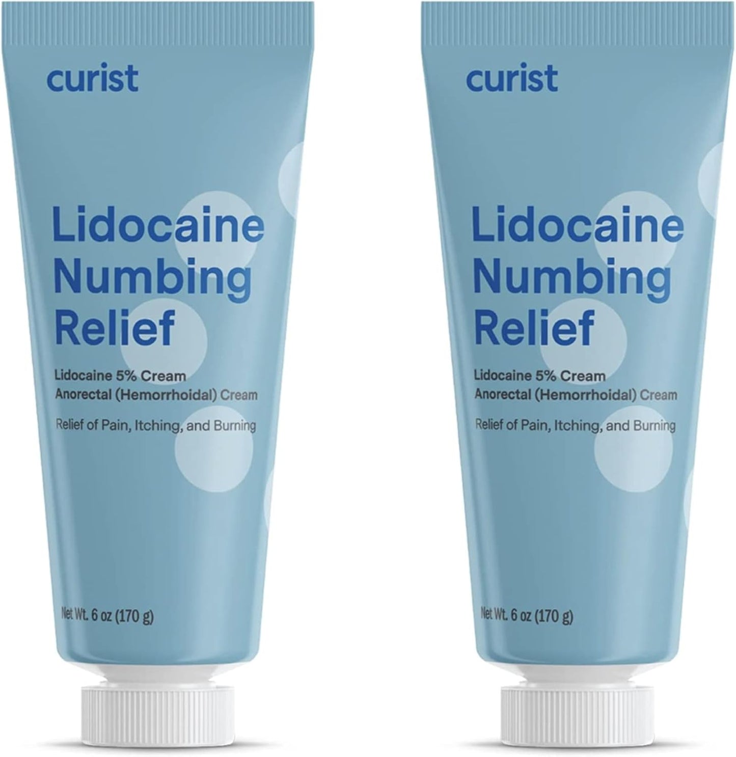 Curist 5 Percent Lidocaine Cream front packaging view showing twin pack maximum strength pain relief tubes