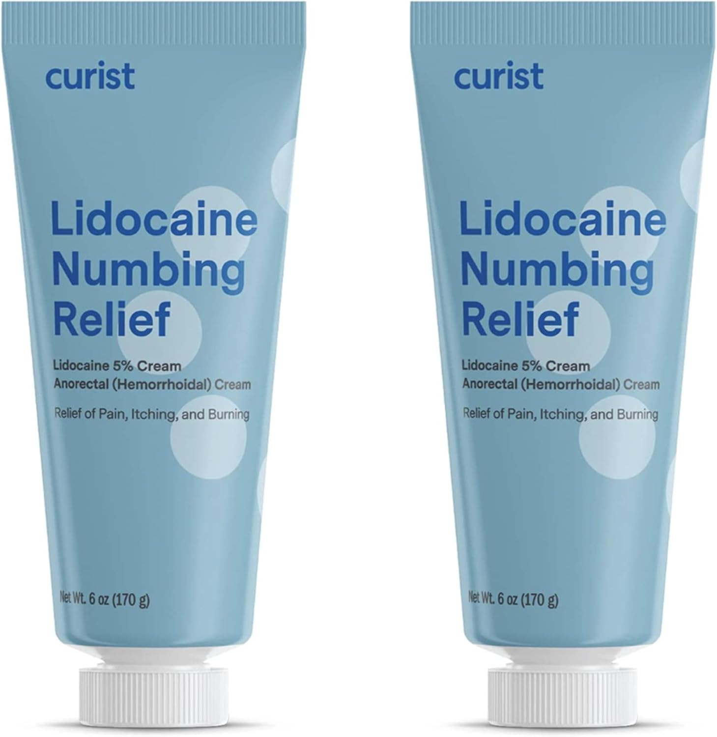 Curist 5 Percent Lidocaine Cream front packaging view showing twin pack maximum strength pain relief tubes