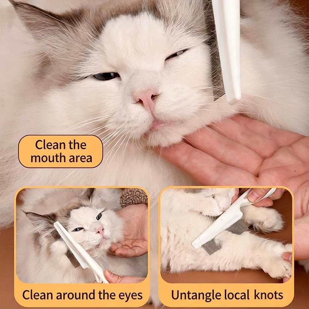 Breedo fine tooth cat flea comb showing ergonomic non slip rubber grip