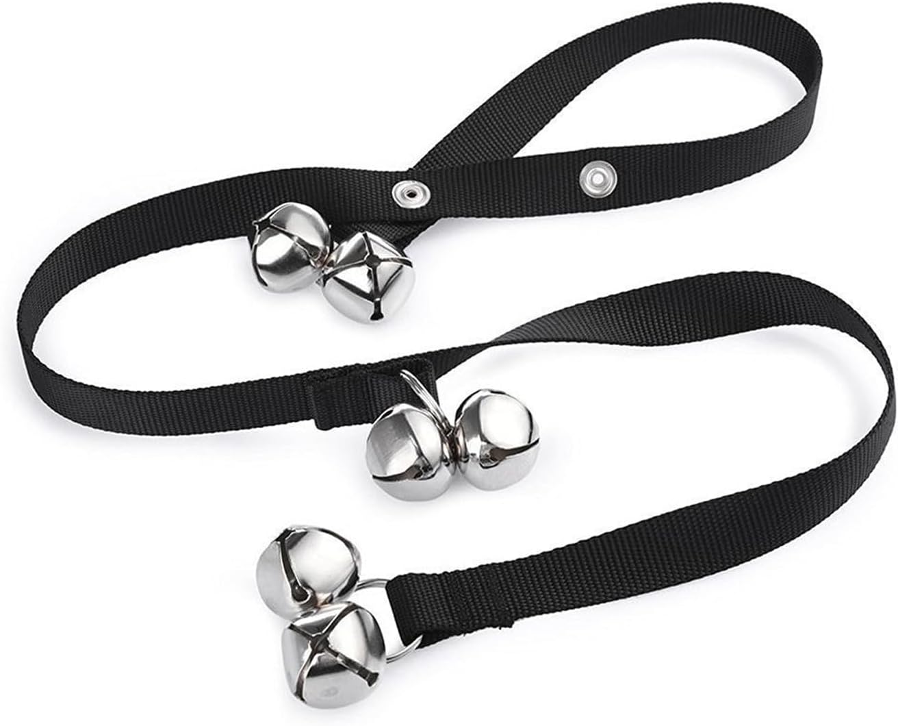 Tje Dog Doorbells black rope with 6 silver bells front view
