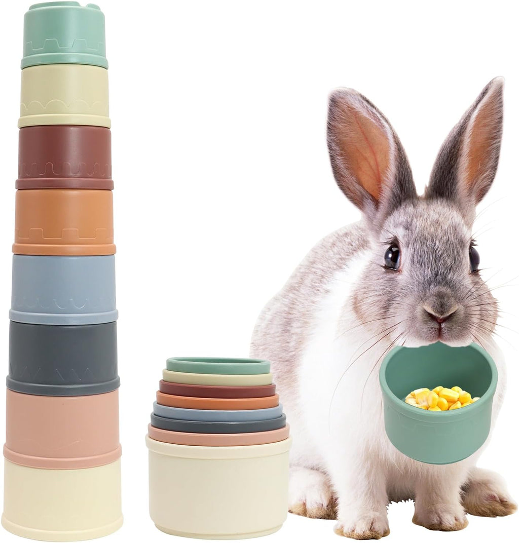 Hmxpls bunny toys stacking cups front view of multi colored rainbow nesting set for pet enrichment