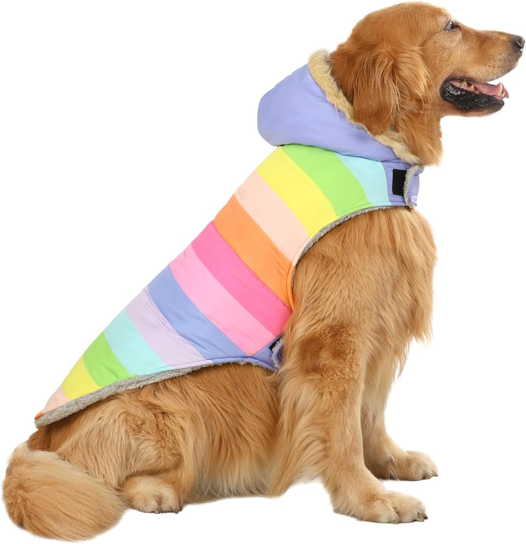 HDE Dog Puffer Jacket Fleece Lined Warm Dog Parka Winter Coat with Harness Hole Navy Retro Stripe - XXL - Image 12