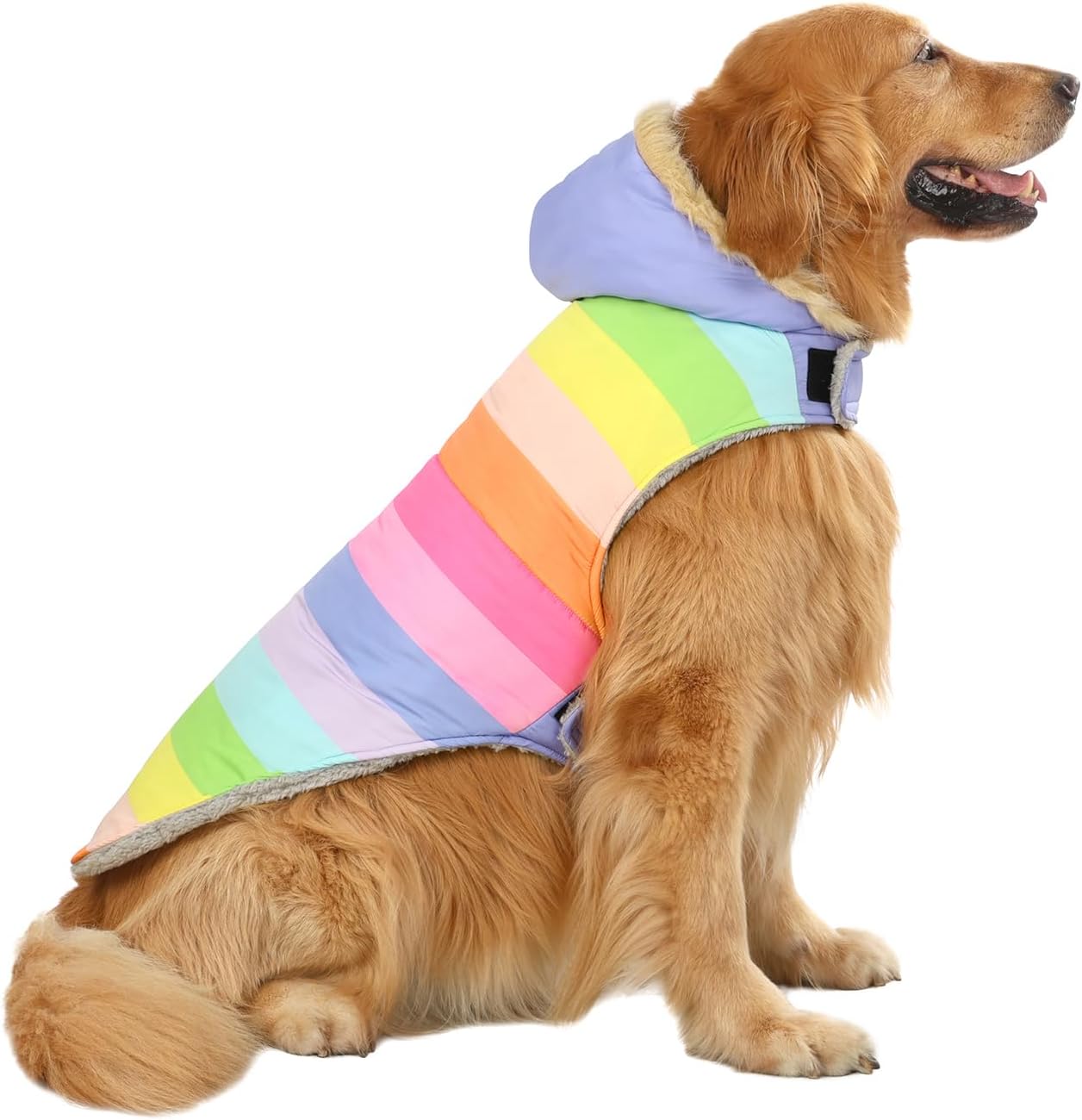 HDE Dog Puffer Jacket Fleece Lined Warm Dog Parka Winter Coat with Harness Hole Navy Retro Stripe - XXL - Image 12