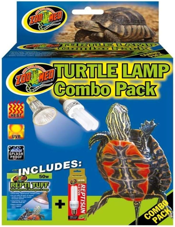 Zoo Med Turtle Lamp Combo Pack front packaging view showing heat and UVB bulbs for reptile terrariums.