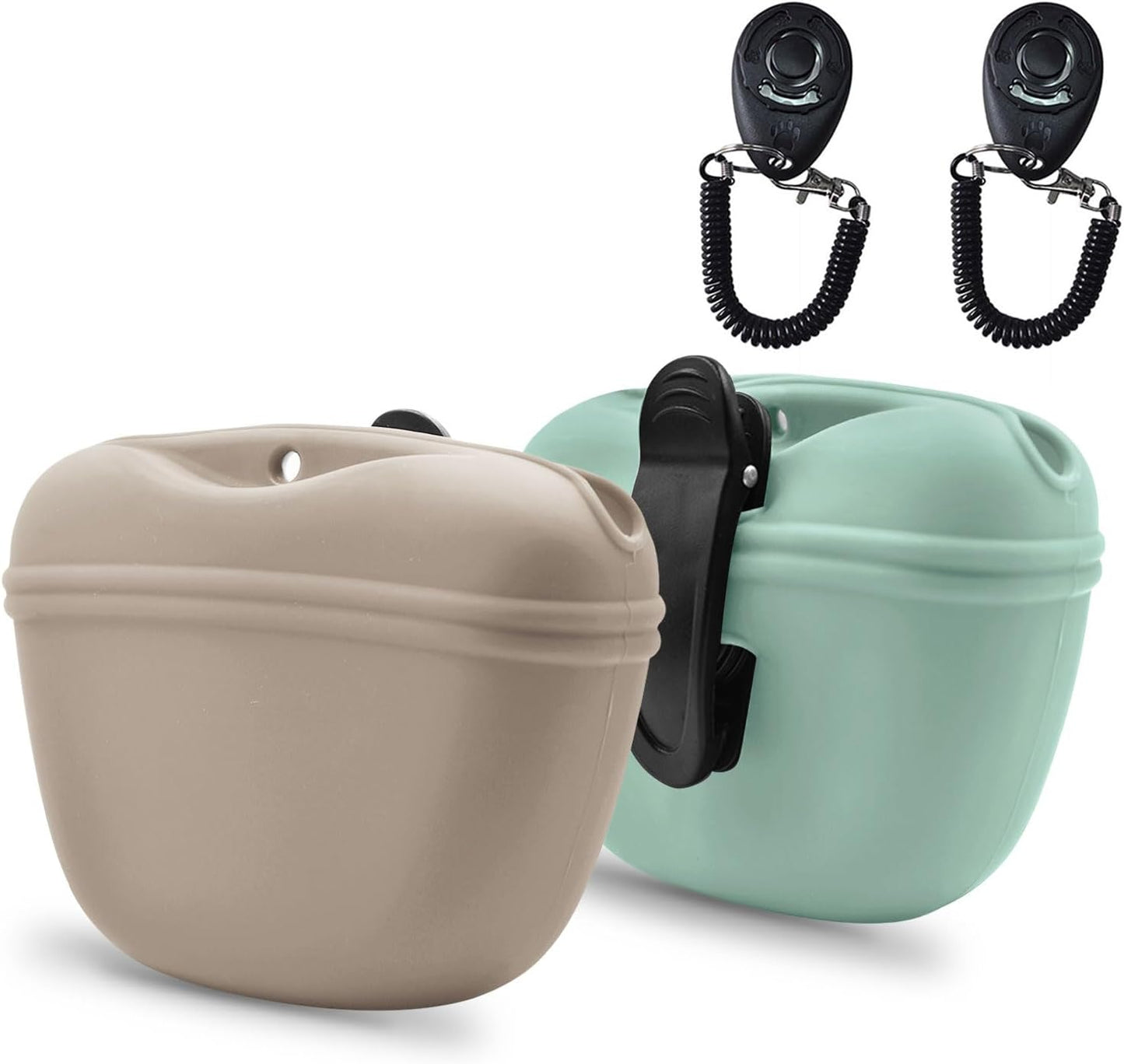 Compact pocket sized silicone puppy treat container for outdoor walking sessions