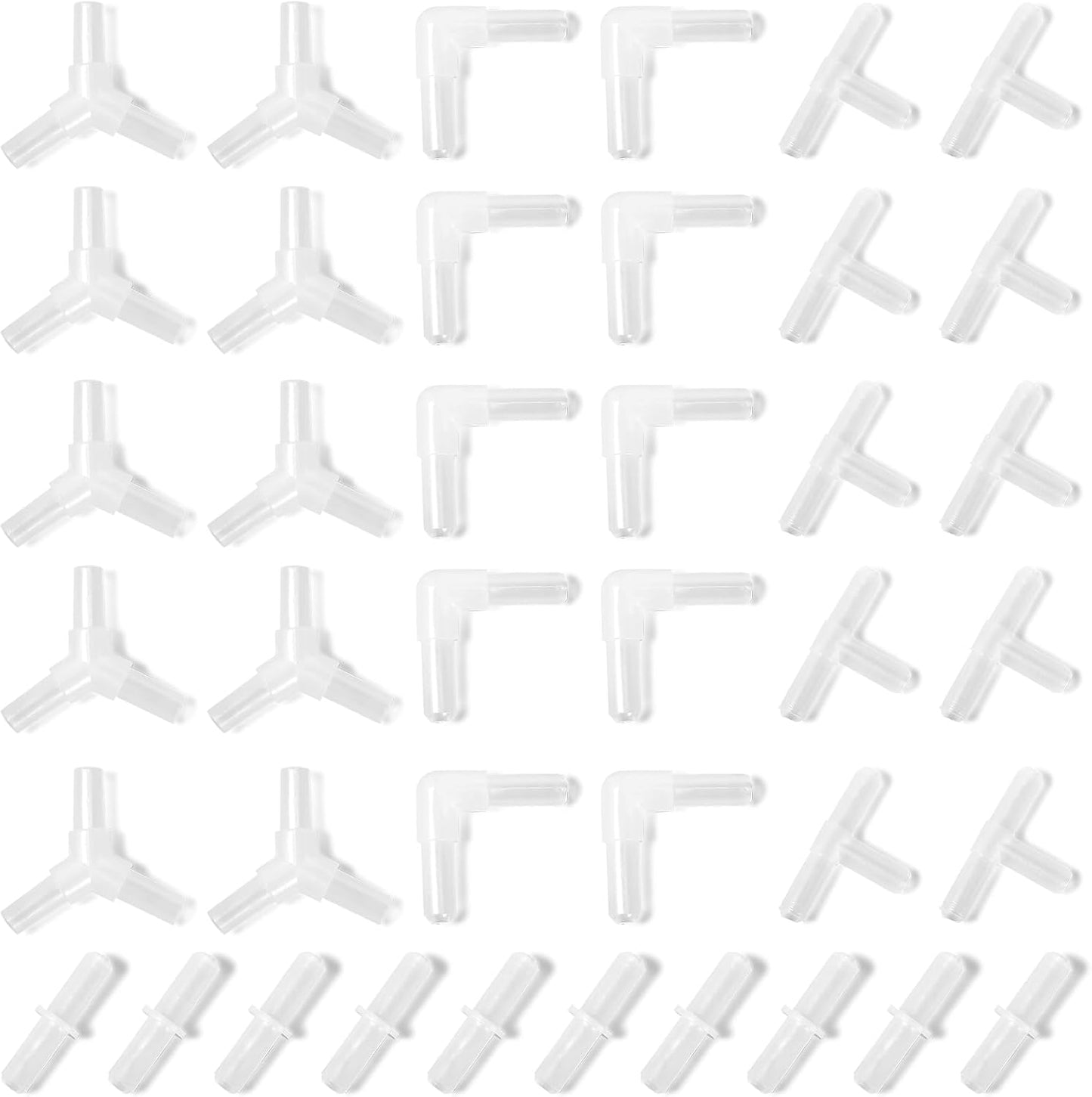 AQUANEAT aquarium airline tubing connector set front view showing forty pieces of plastic fittings.