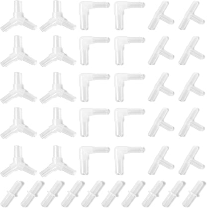 AQUANEAT aquarium airline tubing connector set front view showing forty pieces of plastic fittings.