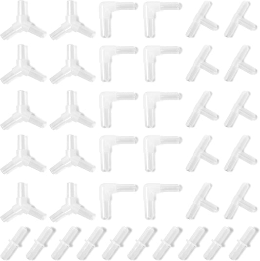 AQUANEAT aquarium airline tubing connector set front view showing forty pieces of plastic fittings.
