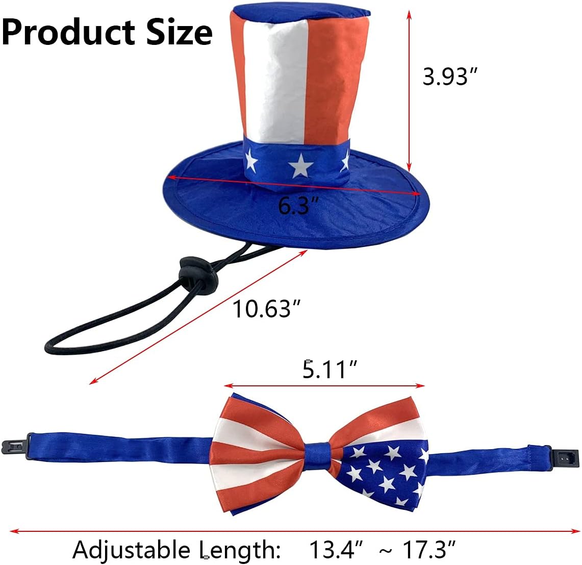 Vehomy American flag pet bow tie collar details and satin texture