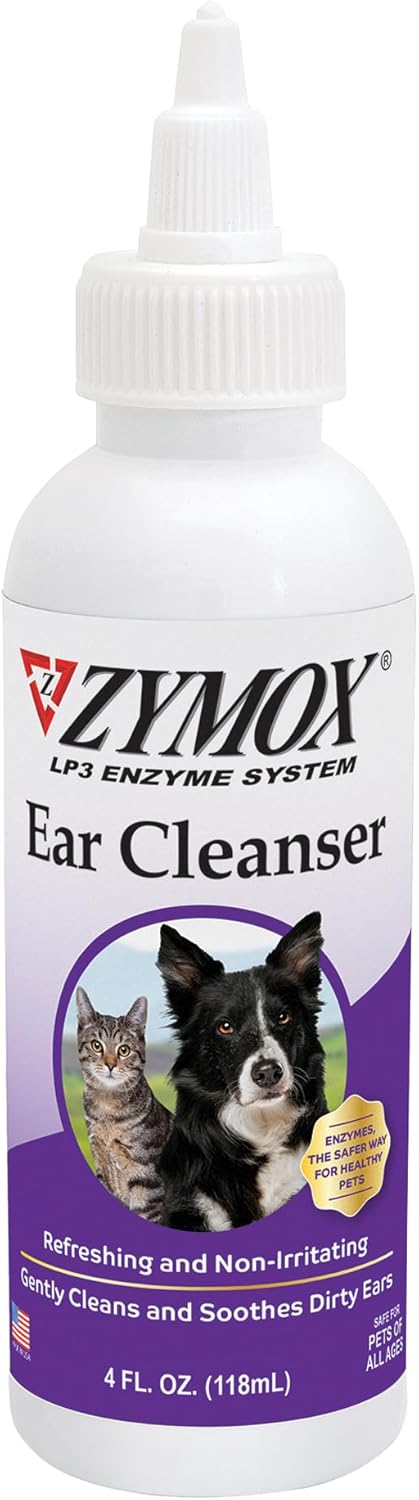 Zymox Ear Cleanser Solution 4 Fluid Ounce bottle front view for pets