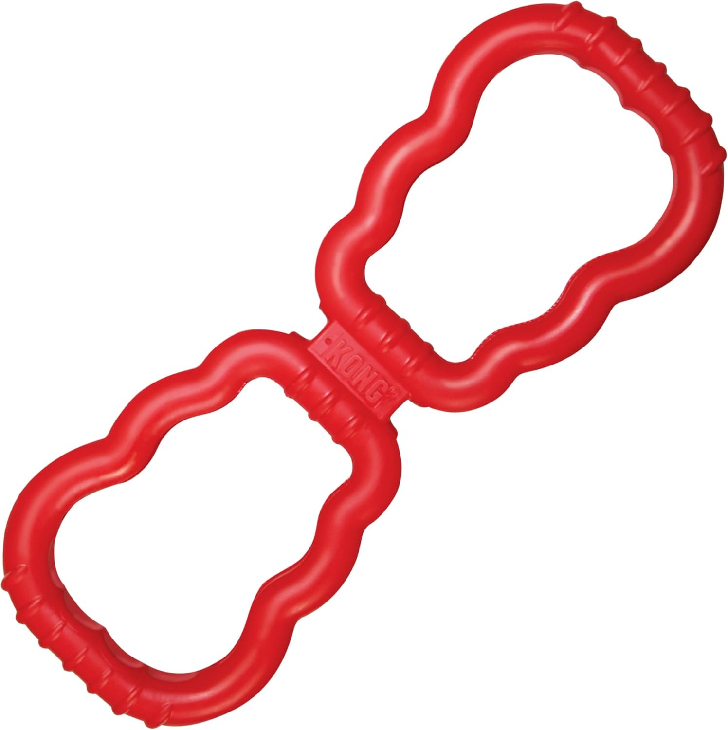 KONG Tug dog toy front view in classic red natural rubber.