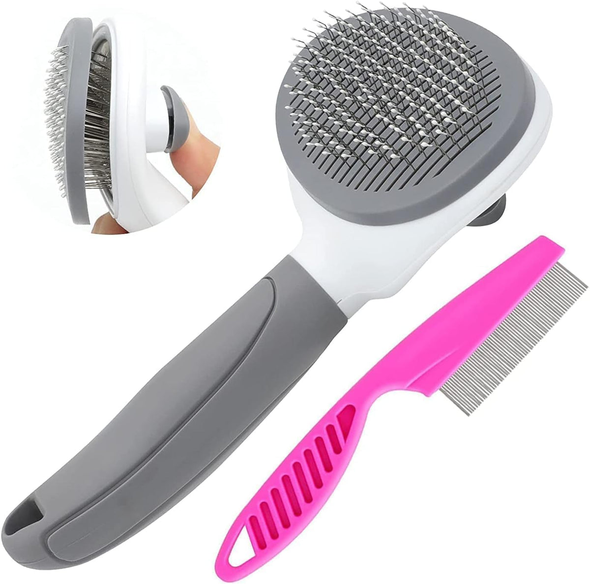 Cat Brushes for Indoor Cats, Dog Brush for Shedding with Metal Cat Comb, Self Cleaning Pet Hair Brush with Release Button for Grooming Kitten(Pink) - Image 9