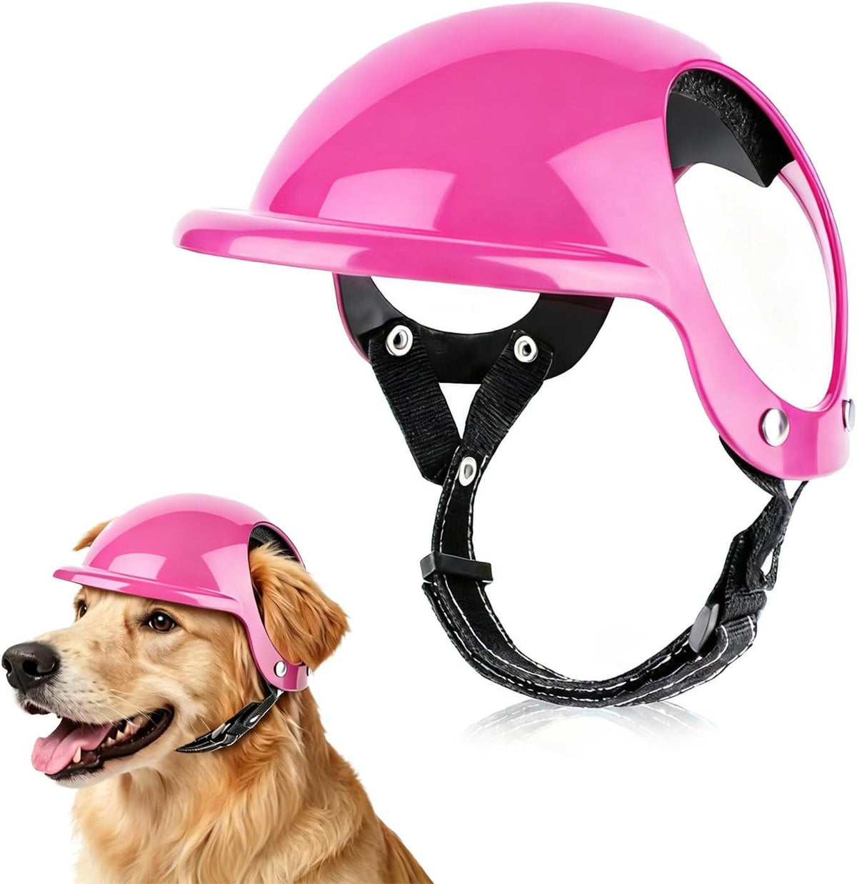 Secure chin strap detail on small pet helmet