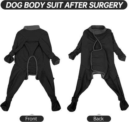 ROZKITCH Dog Recovery Suit After Surgery, Prevent Licking & Shedding, Dog E-Collar Alternative Four-Sleeve with Adjustable Leg Drawstrings & Belly Access, Post-Surgery Bodysuit for Medium Dogs Black M - Image 9