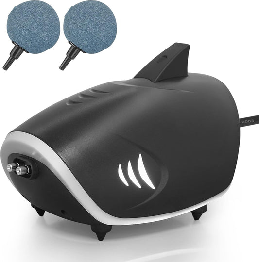 Hitop 6W silent aquarium air pump front view black shark design