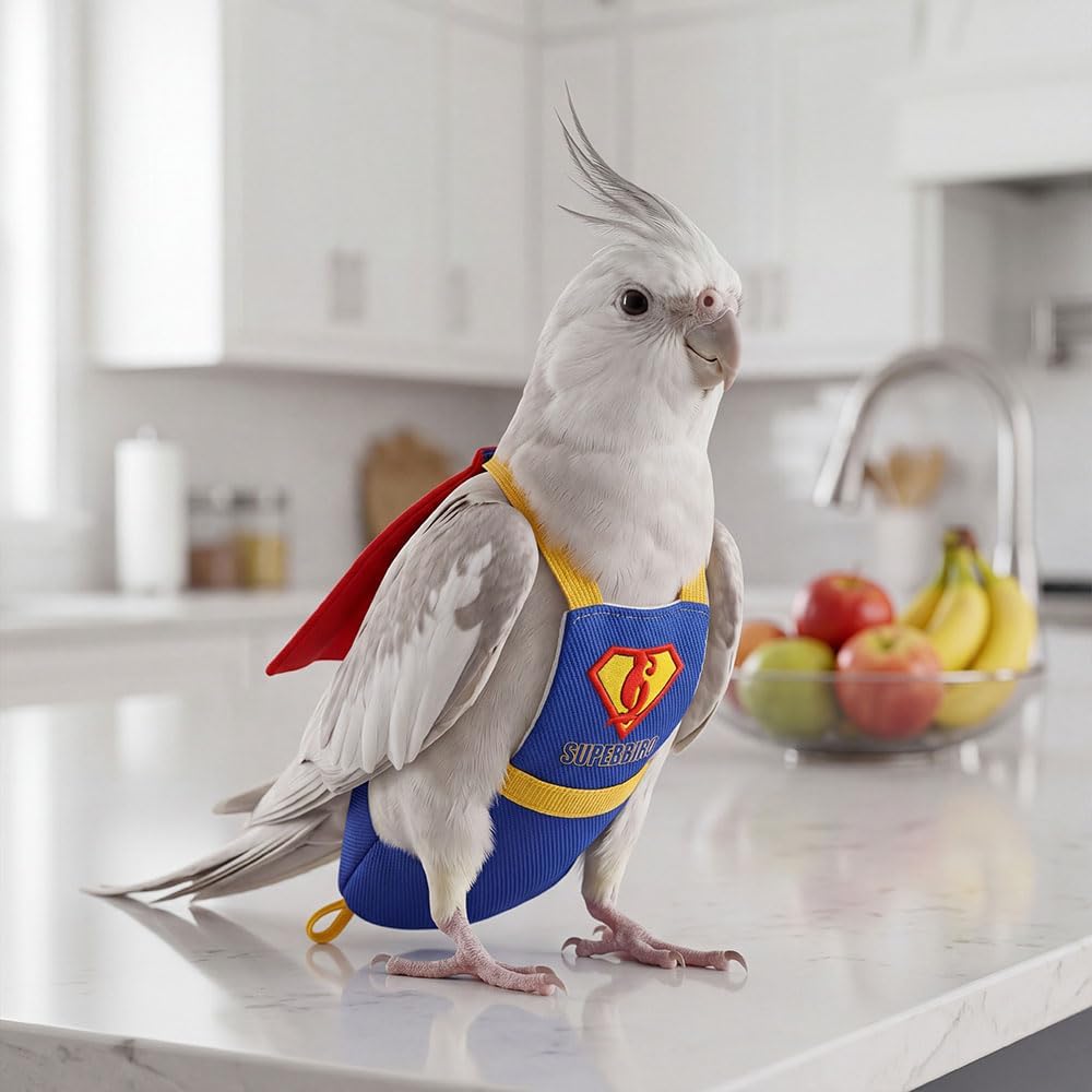 Parrot Flight Suit Diaper (Without Leash) - Reusable Bird Diaper for Budgies, Lovebirds, Cockatiels, and More - Fabric Bird Suit (Blue Superman-M) - Image 8