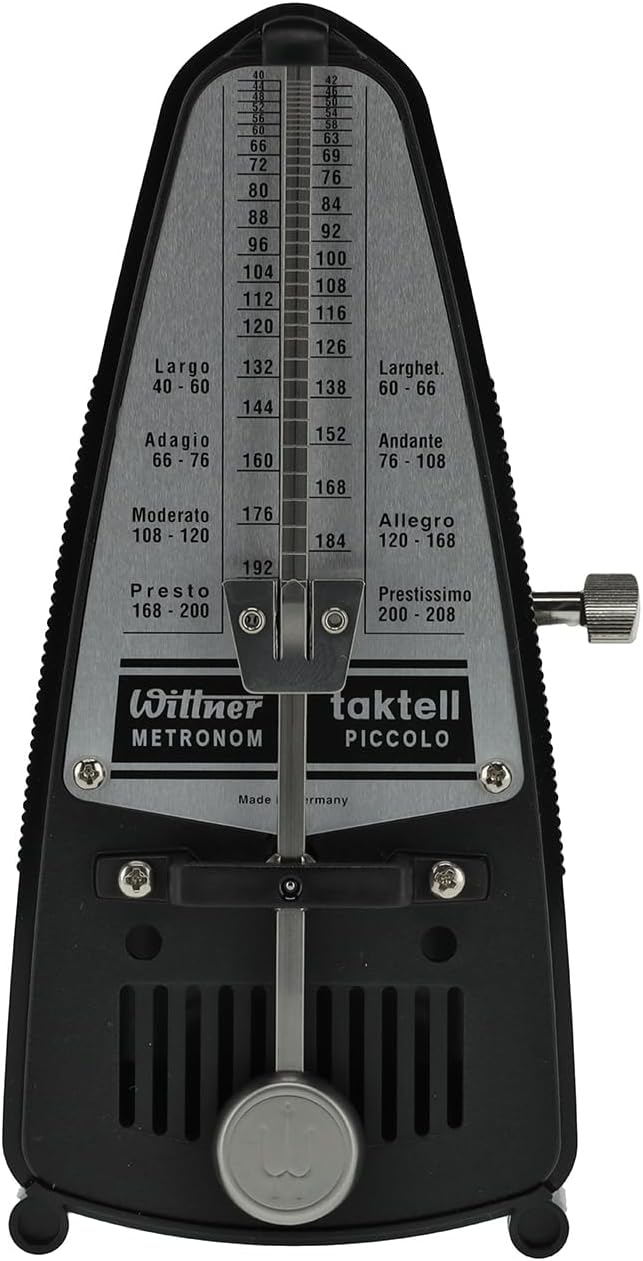 Wittner 836 Taktell Piccolo compact wind up metronome showing the pendulum rod.