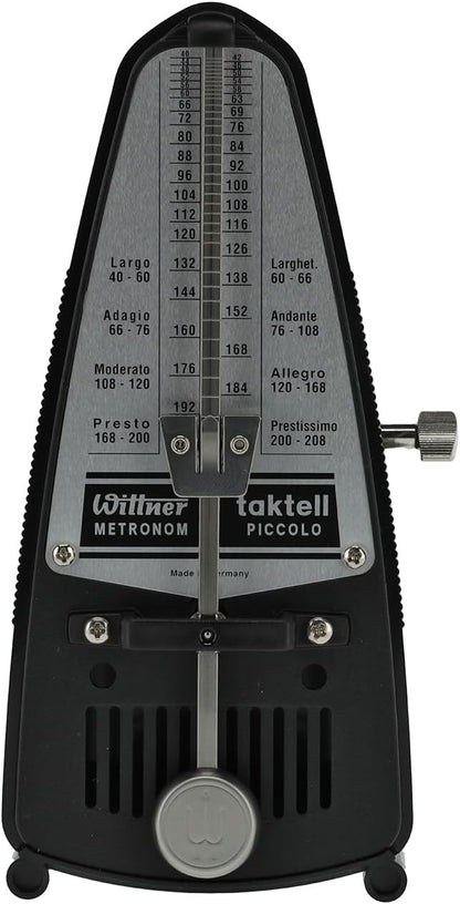 Wittner 836 Taktell Piccolo compact wind up metronome showing the pendulum rod.