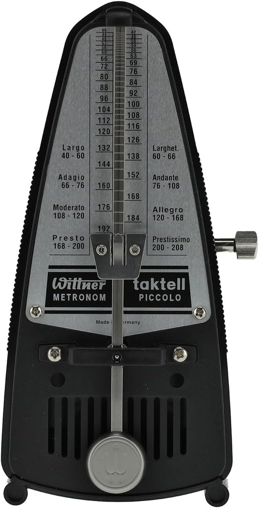 Wittner 836 Taktell Piccolo compact wind up metronome showing the pendulum rod.