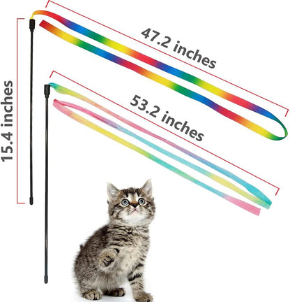 LASOCUHOO cat teaser toy showing the high-elastic flexible wand and vibrant string details