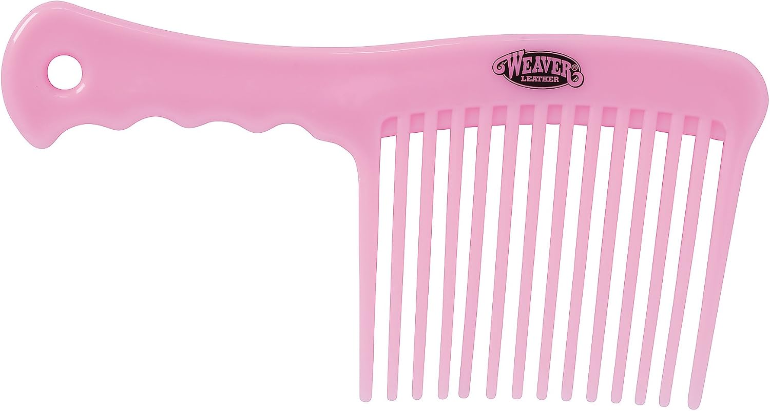 Durable plastic long tooth horse comb showing ergonomic handle and integrated hanging hole.