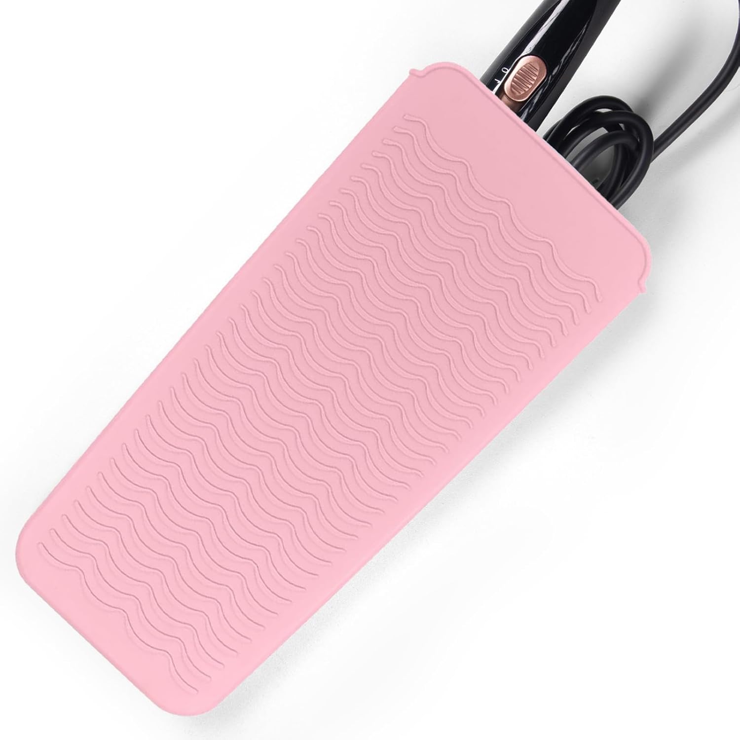 Purankam silicone hair iron mat pouch front view pink heat resistant travel case