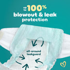 Pampers Swaddlers size four diaper pack displaying hand drawn animal prints and secure fasteners