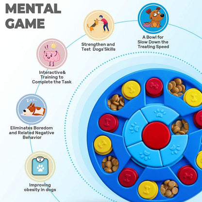Smart dog using Yoboeew puzzle feeder for mental exercise