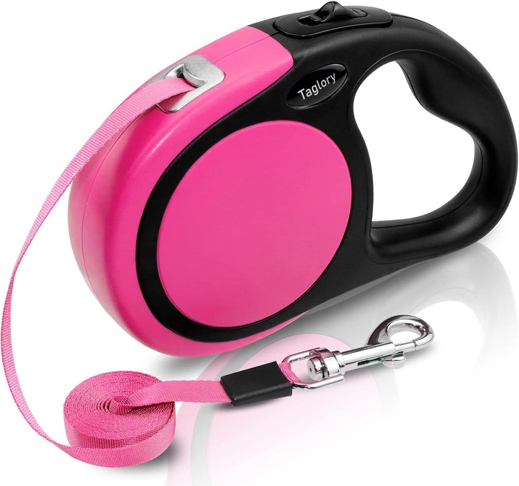 Taglory retractable dog leash in pink front view