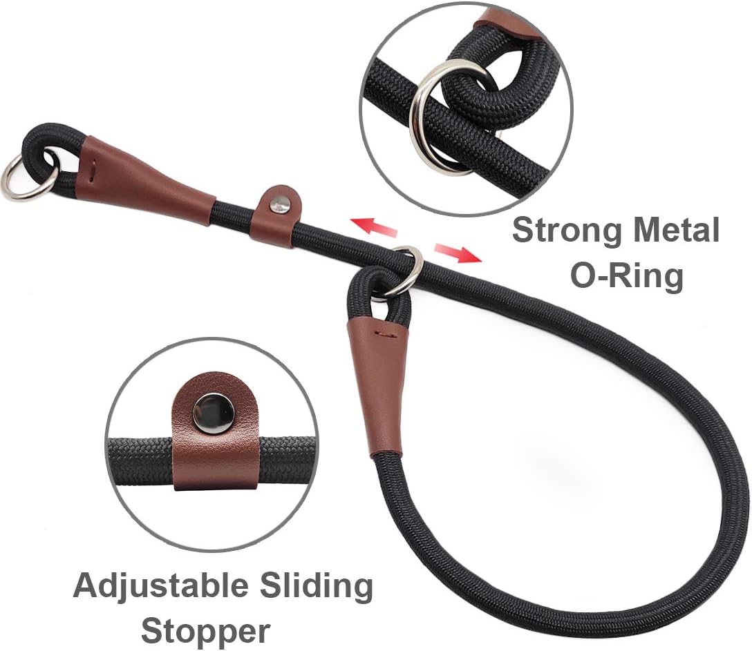 MayPaw round martingale dog collar black leather connection close up