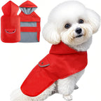 Becnbeau dog raincoat front view of red waterproof pet jacket on a puppy