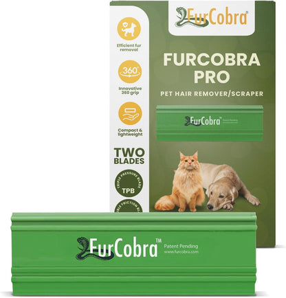 FurCobra pet hair removal tool displayed with pet bedding