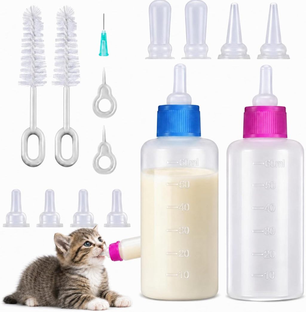 Tondiamo 17 Pcs Kitten Bottle Feeding Kit Puppy Bottles for Nursing Puppy Milk, Replacement Nipples Cleaning Brushes Bottle Opening Needles for Newborn Pet Cat Dog Rabbit Goat - Image 9